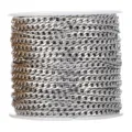 Rollo de cadena cubana de acero inoxidable plateado para componentes de bisutería - Alambre de 0.8mm Ancho de 3mm / Color acero