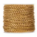Vista detallada de bobina de cadena cubana de acero inoxidable chapado en oro de 18k para joyas. - Alambre de 0.8mm Ancho de 3mm / Dorado