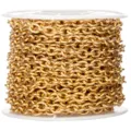 Rollo de cadena de acero inoxidable dorado para bisuteria DIY, vista detallada de los eslabones. - Alambre 0.3mm*Ancho 1.2mm / Dorado