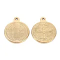 Colgante de medalla de San Benito de acero inoxidable dorado, abalorio religioso de bricolaje. - Agujero Único / Dorado