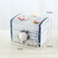 Scatola di immagazzinaggio in legno mediterranea piccola portagioie elementi marini - Tartaruga marina / bianco-blu