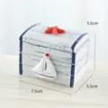 Scatola portaoggetti in legno stile mediterraneo con decoro barca a vela e stella marina. - Sailboat / bianco-blu