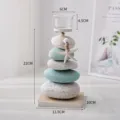 Mediterrane stijl stenen kandelaar met houten voet en zeester ornament voor tafeldecoratie. - Groen-Wit Stenen Kandelaar