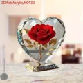 2D plat acryl rode roos hart ornament desktop stander huisdecoratie cadeau voor - Valentijnscadeau Rode Roos