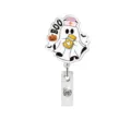 Cute Halloween ghost nurse badge reel, acrylic retractable ID card holder for office. - Yellow Medicine Jar Ghost