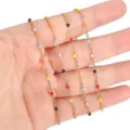 Stainless steel enamel bead chain colorful DIY jewelry making supplies for handmade crafts. - Gold Chain with Colorful Beads