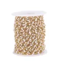 Gold stainless steel chain with white enamel beads, perfect for DIY jewelry making. - Gold Chain with White Beads