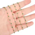 Gold stainless steel station chain with green enamel beads for diy jewelry making craft supply - Gold Chain with Dark Green Beads