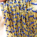 Stainless steel gold-plated cross chain with dark blue enamel beads for DIY jewelry making crafts. - Gold Chain with Royal Blue Beads