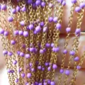 Stainless steel enamel bead chain golden O-link DIY jewelry making supplies wholesale. - Gold Chain with Purple Beads