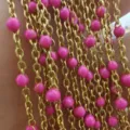 Stainless steel gold plated colorful enamel beaded chain DIY jewelry making supplies - Gold Chain with Rose Red Beads