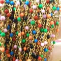 Colorful enamel beaded chain stainless steel gold color DIY jewelry making supply. - Gold Chain with Multi-color Mix Beads