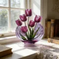 Ornamento da tavolo tulipano in acrilico decorazione scrivania regalo viola per casa - Regalo per la Festa della Mamma Tulipano Viola