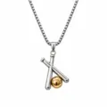 Collier pendentif batte de baseball en acier inoxydable, design sportif bicolore tendance. - Argent