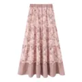 Eleganter Vintage Blumenprint Stufen Maxirock, europäischer Stil Damen langer Rock. - XS / Unterteile / Aprikosenrosa
