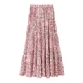 Vintage Blumenmuster langer Rock, mehrstufiger Boho Maxirock mit rosa Print für Damen. - Rosa Muster
