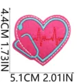 Medical heart embroidery patch with cute stethoscope and ECG pattern close-up detail - Pink Heart Stethoscope Style (X25YW-098-05)