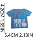 Blue nurse scrub shape embroidered patch with stethoscope and scrub life text design. - Blue Nurse Uniform Style (X25YW-1-03)