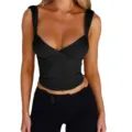 Women summer sexy casual slim fit black crop tank top sleeveless basic solid color camisole - S / Tops / Black