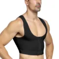 Detail view of men compression vest with front zipper black gynecomastia shapewear top. - M / Tops / Zipper Style / Black