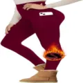 Leggings invernali felpati da donna vita alta pantaloni termici caldi con tasche bordeaux - S/M / Pantaloni e gonne / Borgogna