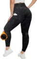 Leggings termici a vita alta da donna foderati in pile pantaloni da yoga invernali neri tasche - Nero Inchiostro Tie-Dye