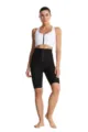 High-waist sweat shaping fitness shorts with front hook-and-eye closure for women workout. - M / Bottoms / Biker Shorts / Black