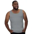Men's compression tank top detail view, grey elastic fitness undershirt for body shaping. - M / Tops / Gray
