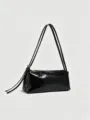Black minimalist shoulder bag for women, elegant daily commute underarm bag with slim straps. - Black (PU)