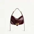 Burgundy leather shoulder bag for women, stylish underarm slouchy purse with metal lock. - Burgundy