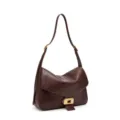 Vintage brown oily leather shoulder bag with chic metal lock closure for daily commuter use. - Coffee