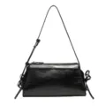Black Glossy Patent Leather Mini Underarm Shoulder Bag with Elegant Bow Details for Women - Black