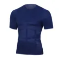 Men seamless compression body shaping short sleeve t-shirt main view displaying abdominal panel. - S / Tops / Blue