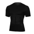 Men's seamless short sleeve compression shirt tummy control body shaping athletic top. - S / Tops / Black