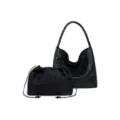 Large handmade woven shoulder bag with inner pouch and star charm for women chic daily use. - Black Large