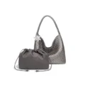 Large metallic woven hobo shoulder bag with inner pouch and star charm for women. - Silver Large
