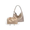 Gold woven hobo tote bag detail with inner pouch and star charm, casual large capacity. - Gold Large