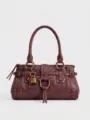 Sac porté épaule rétro rouge foncé Y2K avec cadenas, grand sac cabas élégant pour femme. - Rouge Foncé