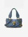 Sac bandoulière de moto rétro en cuir avec cadenas style vintage élégant sac à main - S / Bleu