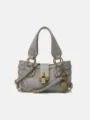 Sac bandoulière de moto vintage pour femme avec serrure métallique et détails de boucles. - S / Gris
