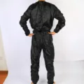 Unisex μαύρη στολή σάουνας από PVC για απώλεια βάρους, γυμναστήριο και fitness sport. - S / Πάνω και Κάτω / Μαύρο