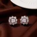 Elegantes pendientes de botón de circonita cuadrada, joyería de moda brillante y elegante. - Pendiente de Botón (E0879) / Color Acero
