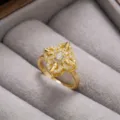 Anillo de flor chapado en oro elegante con circonitas cubicas brillantes joyeria - Anillo (J0726) / Flor