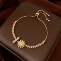 Pulsera Ajustable Girasol Zirconia Oro Elegante Joya Cadena Cristal Flor - Pulsera Ajustable (TS0197) / Girasol Dorado