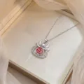 Collar Colgante Circonita Plata Carácter Fu Rojo Elegante Cadena Clavícula Caja Regalo - Dragón de la Suerte Acero