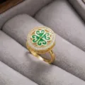 Anillo giratorio de trébol verde bañado en oro con circonitas brillantes joya elegante - Anillo Giratorio (J0453) / Verde