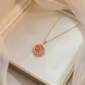 Collar Con Colgante De Estrás Esmalte Rojo Chapado En Oro Elegante Moda Cadena Joyería - Dragón de la Suerte Dorado