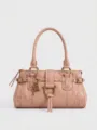 Chic pink Y2K shoulder handbag for women, large capacity tote bag with lock and metal rivets. - Pink