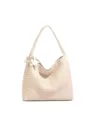 Borsa a tracolla intrecciata beige da donna, grande borsa hobo con grazioso ciondolo. - Bianco Grande