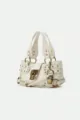 Sac bandoulière moto vintage blanc avec serrures métalliques et rivets, style urbain élégant. - S / Blanc